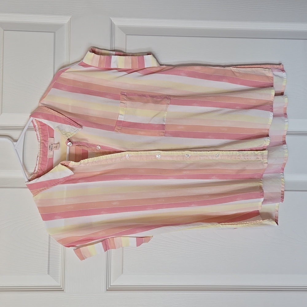 Cute Pastel Stripe Cap Sleeve Top Size L